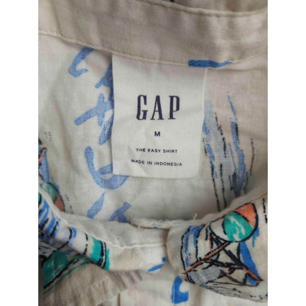 Gap Button Down Shirt Mens M White Linen Blend Santorini Harbor Island Resort - Picture 5 of 8